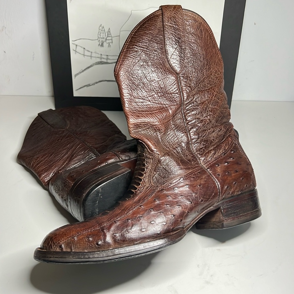 Sapatia Ki-Pe Custom Full Quill Ostrich Crocodile Leather Roper Boots Men’s 9.5
